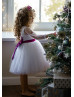 Beaded Pearl White Satin Tulle Flower Girl Dress